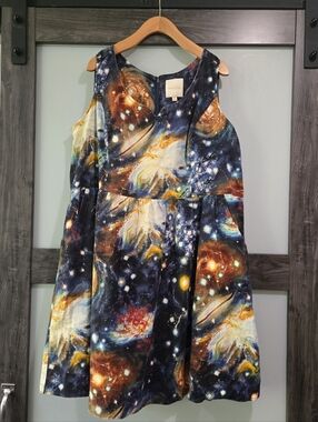 ModCloth Galaxy Print Fit & Flare Dress Sleeveless Plus Size 3X Cotton Pockets